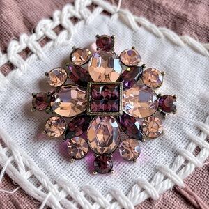 Rare Vintage Givenchy Pink Purple Crystal Luxury Brooch 1.75” Signed EUC